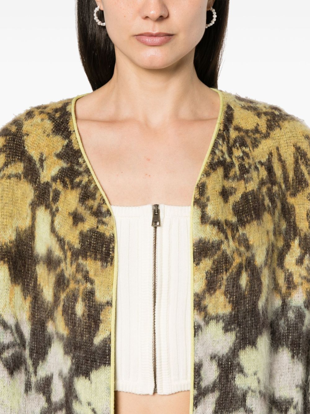 Shop Forte Forte Brushed Abstract-pattern Cardi-coat In Green