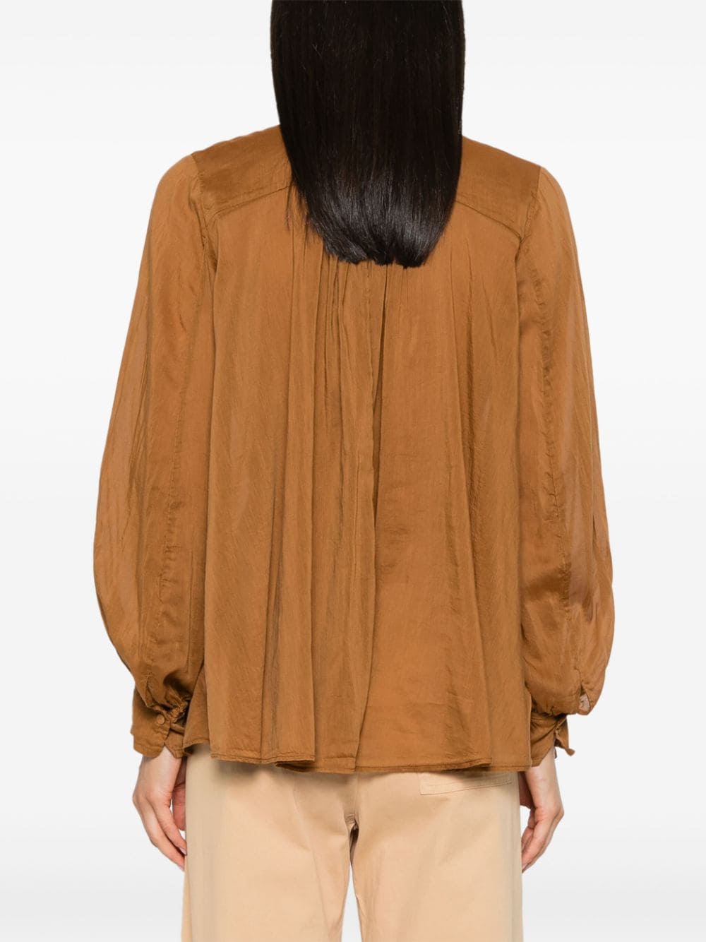 Shop Forte Forte Pleated Semi-sheer Shirt In Brown