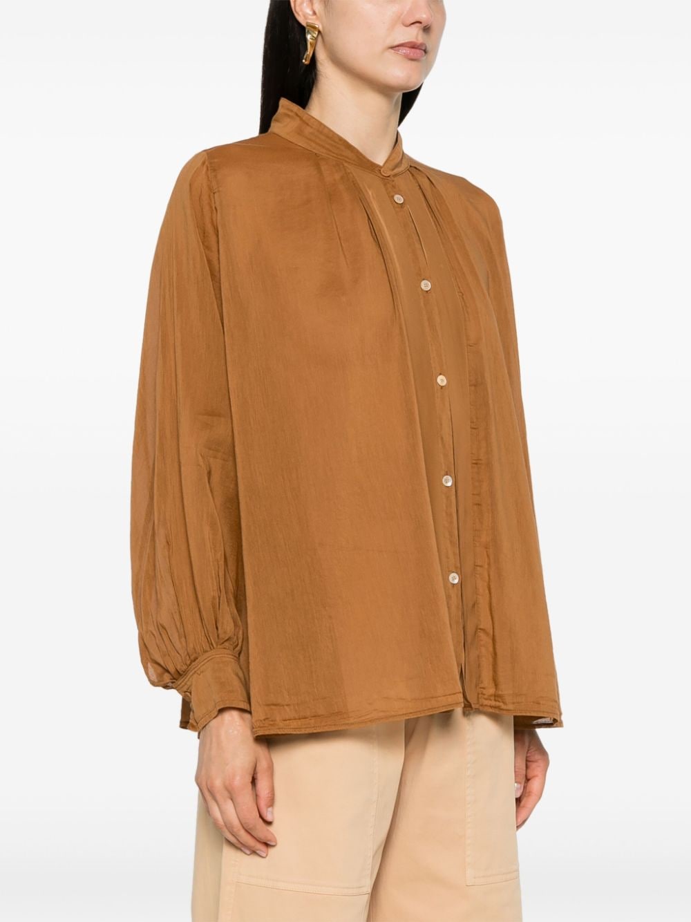 Shop Forte Forte Pleated Semi-sheer Shirt In Brown