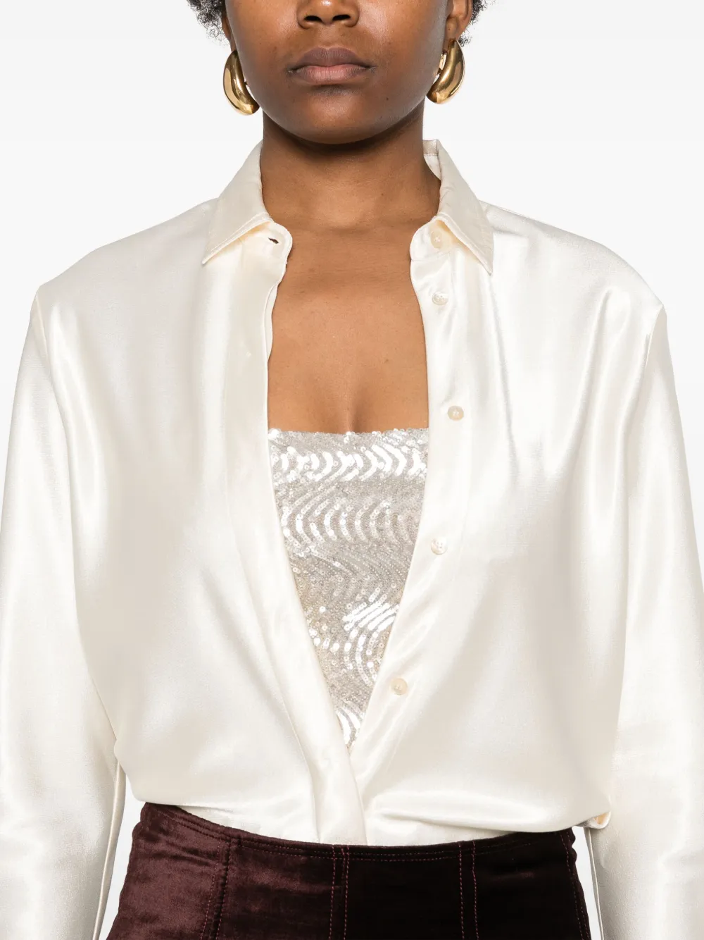 Shop Forte Forte Long-sleeve Satin Shirt In Neutrals