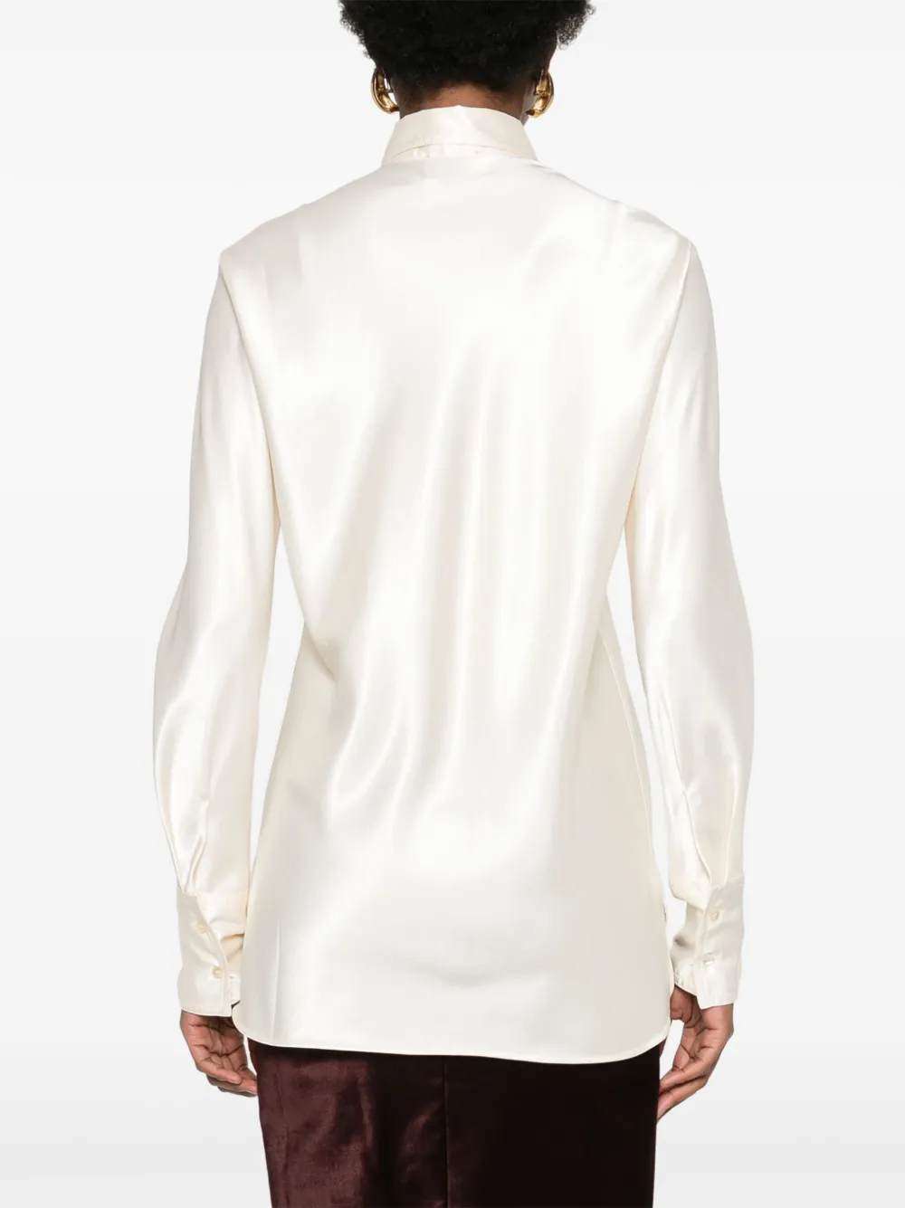 Shop Forte Forte Long-sleeve Satin Shirt In Neutrals