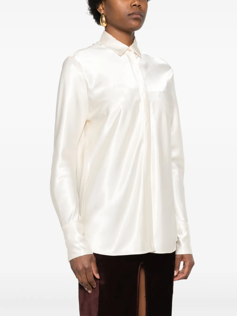 Shop Forte Forte Long-sleeve Satin Shirt In Neutrals