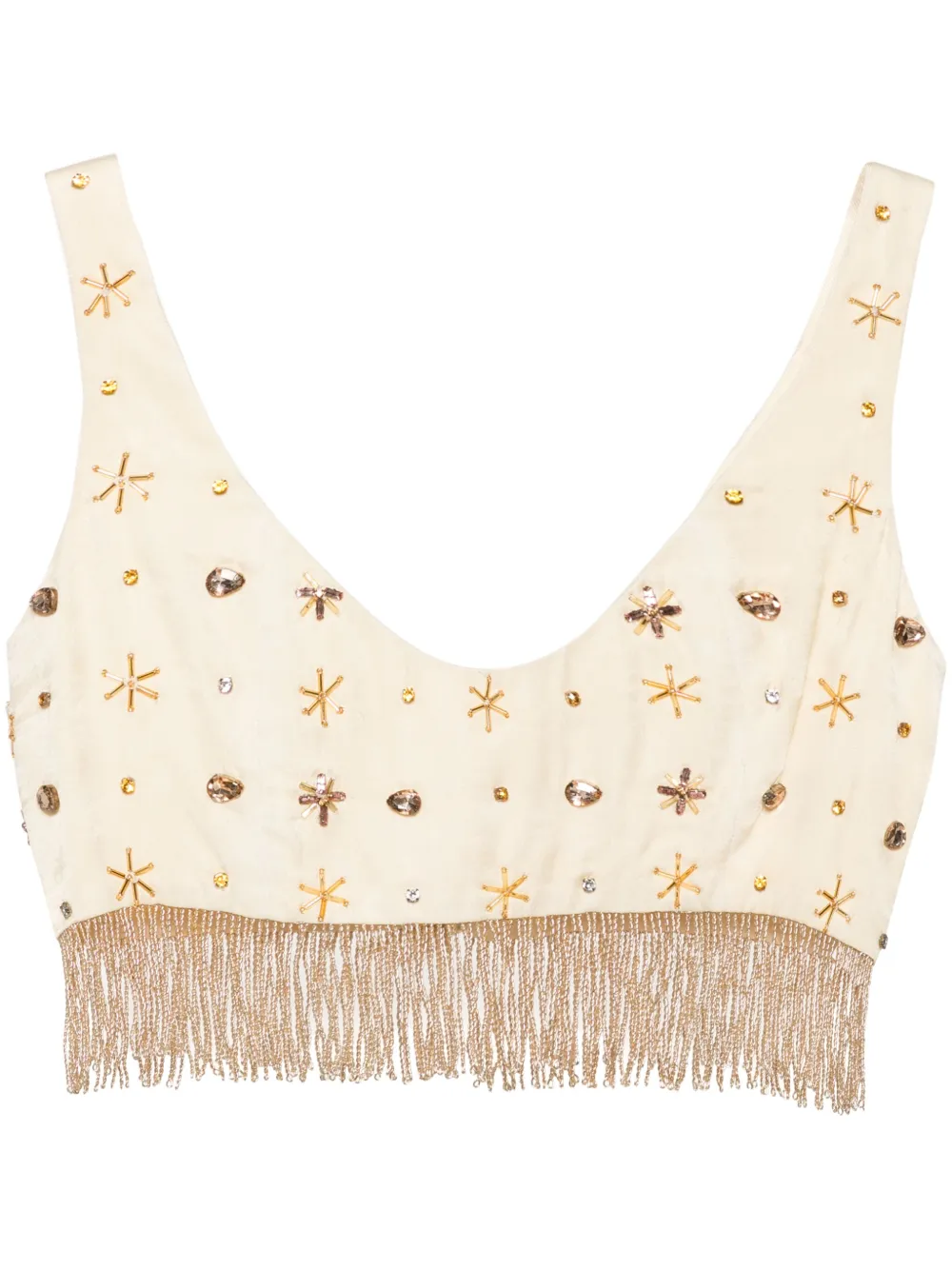 FORTE FORTE FRINGED BEAD-EMBELLISHED CROP TOP