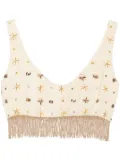 Forte Forte fringed bead-embellished crop top - Neutrals