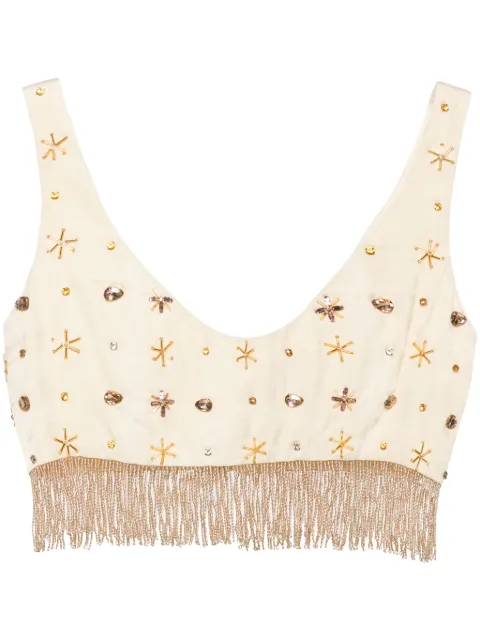 Forte Forte fringed bead-embellished crop top