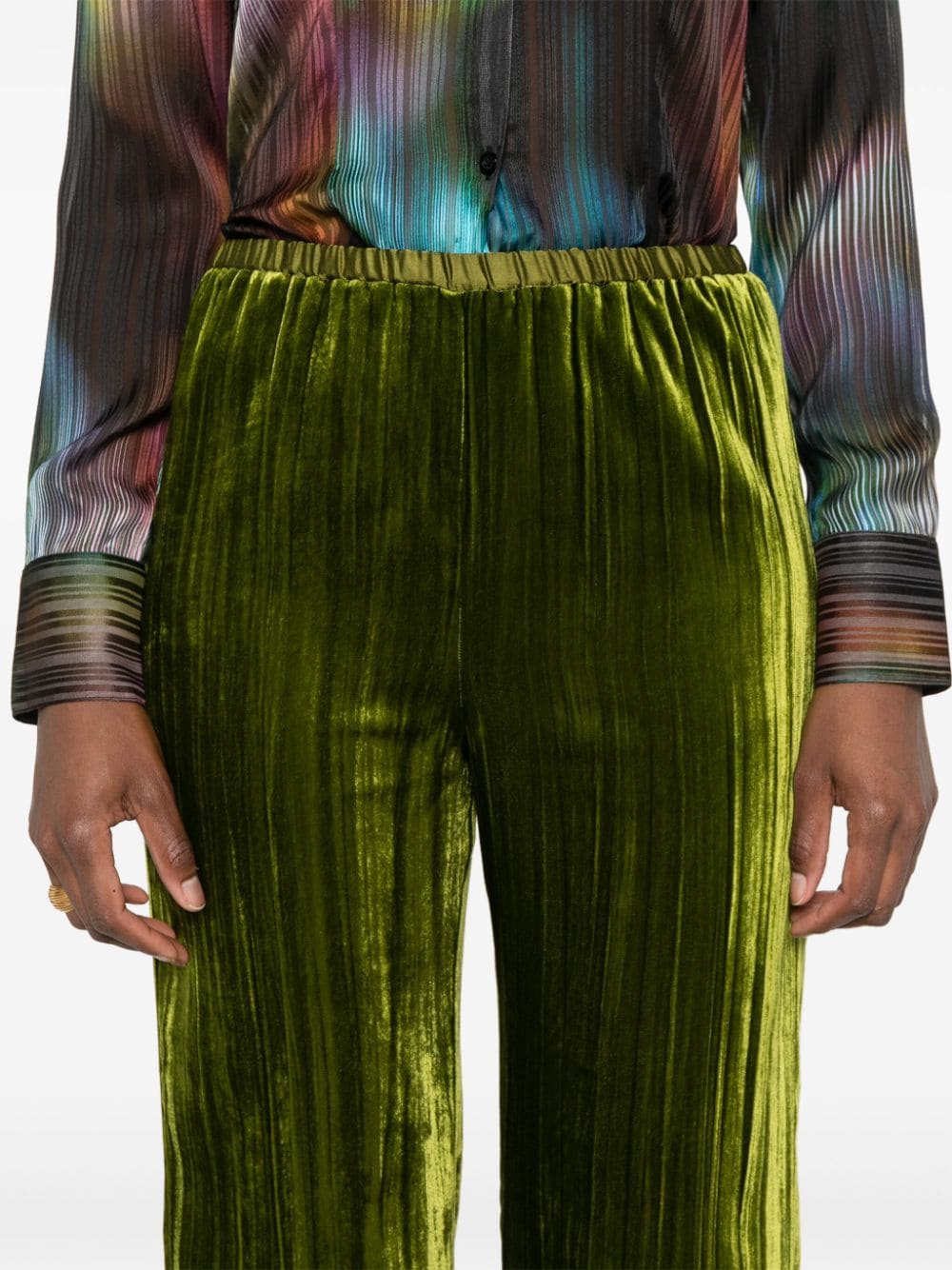 Shop Forte Forte Elasticated-waist Flared Velvet Trousers In Green