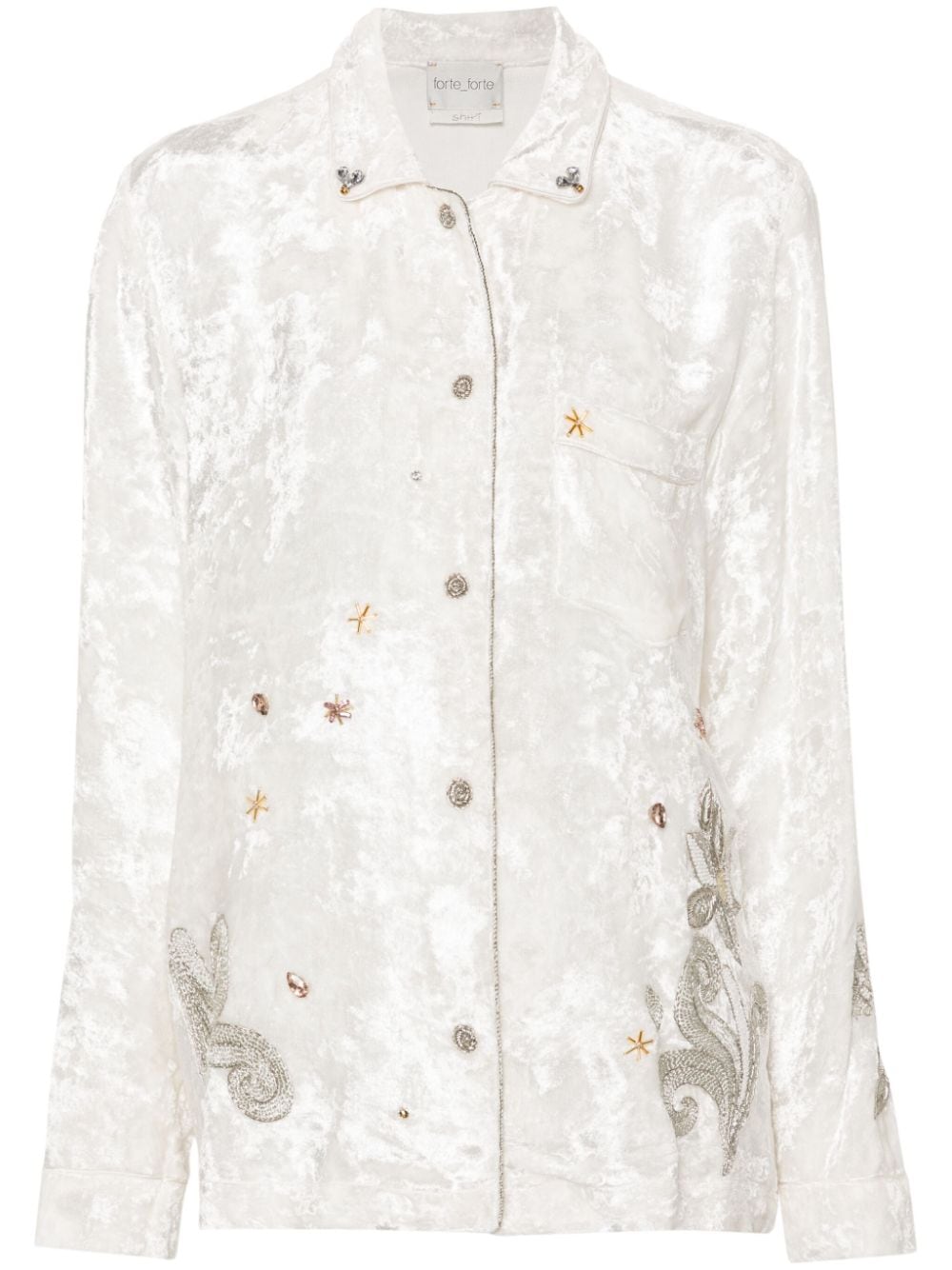 Forte Forte Crushed-velvet Embroidered Shirt In Neutrals