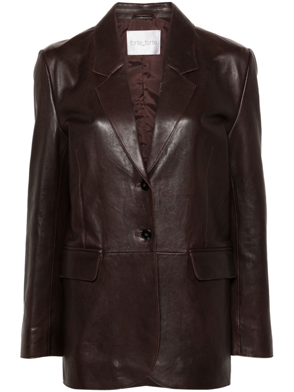 Shop Forte Forte Single-breasted Leather Blazer In Brown