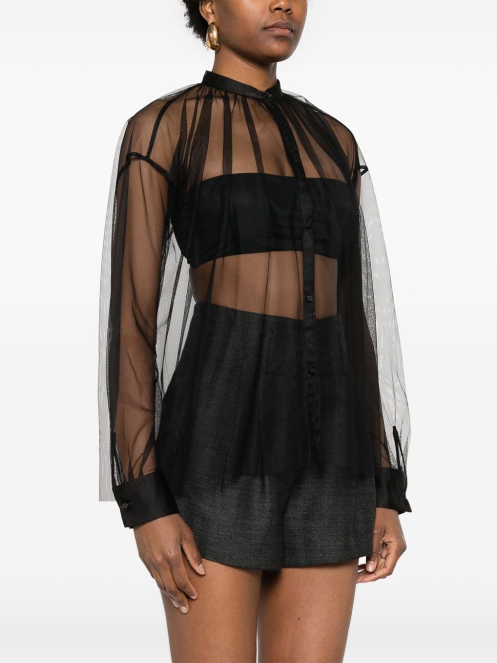 Shop Forte Forte Raw-cut Mesh Shirt In Black