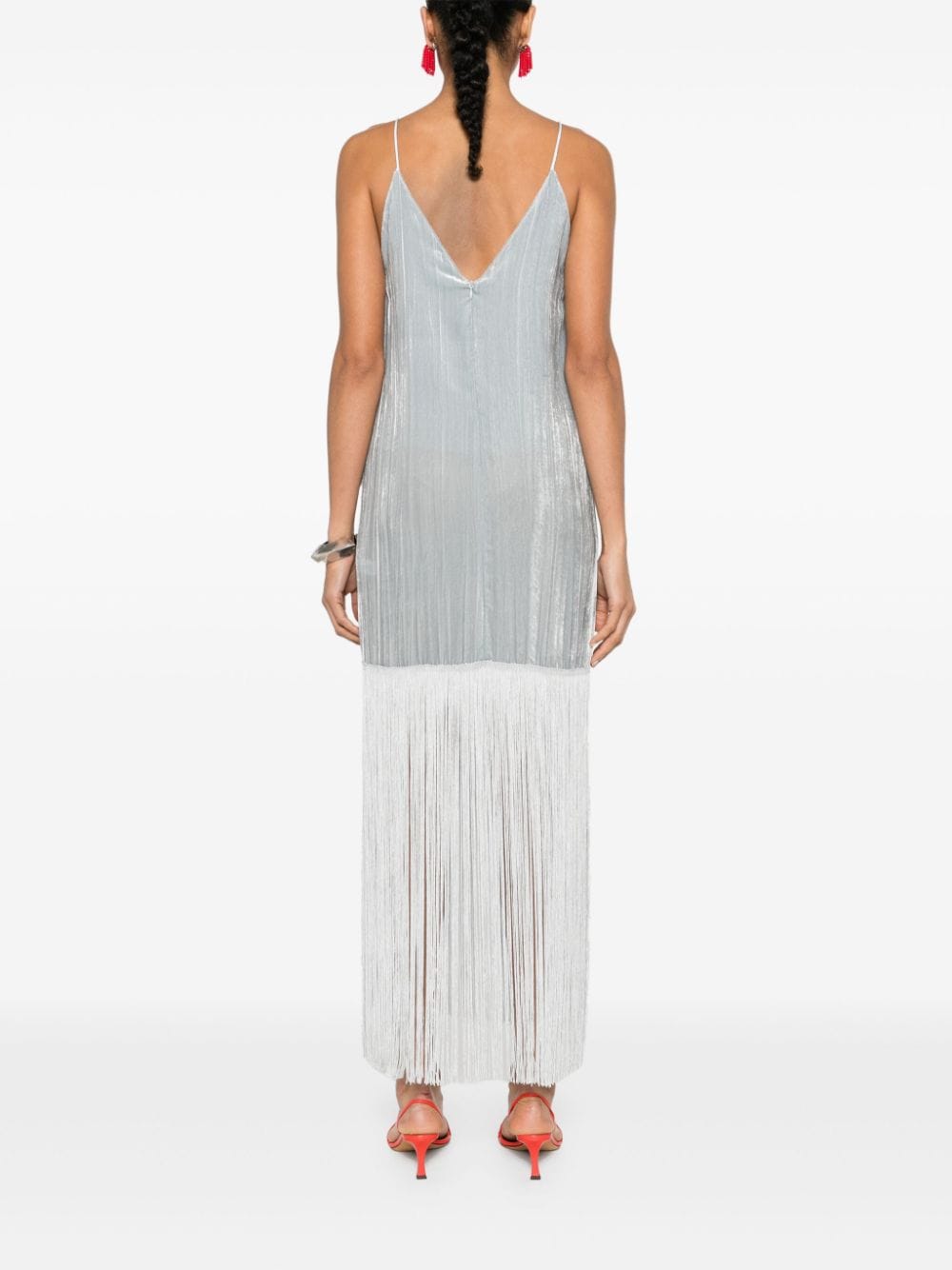 Shop Forte Forte Velvet Fringed Dress In Blue