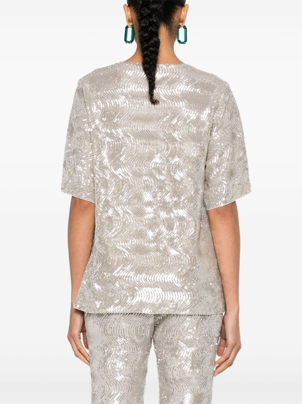 Shop Forte Forte Sequinned Short-sleeve Blouse In Silver