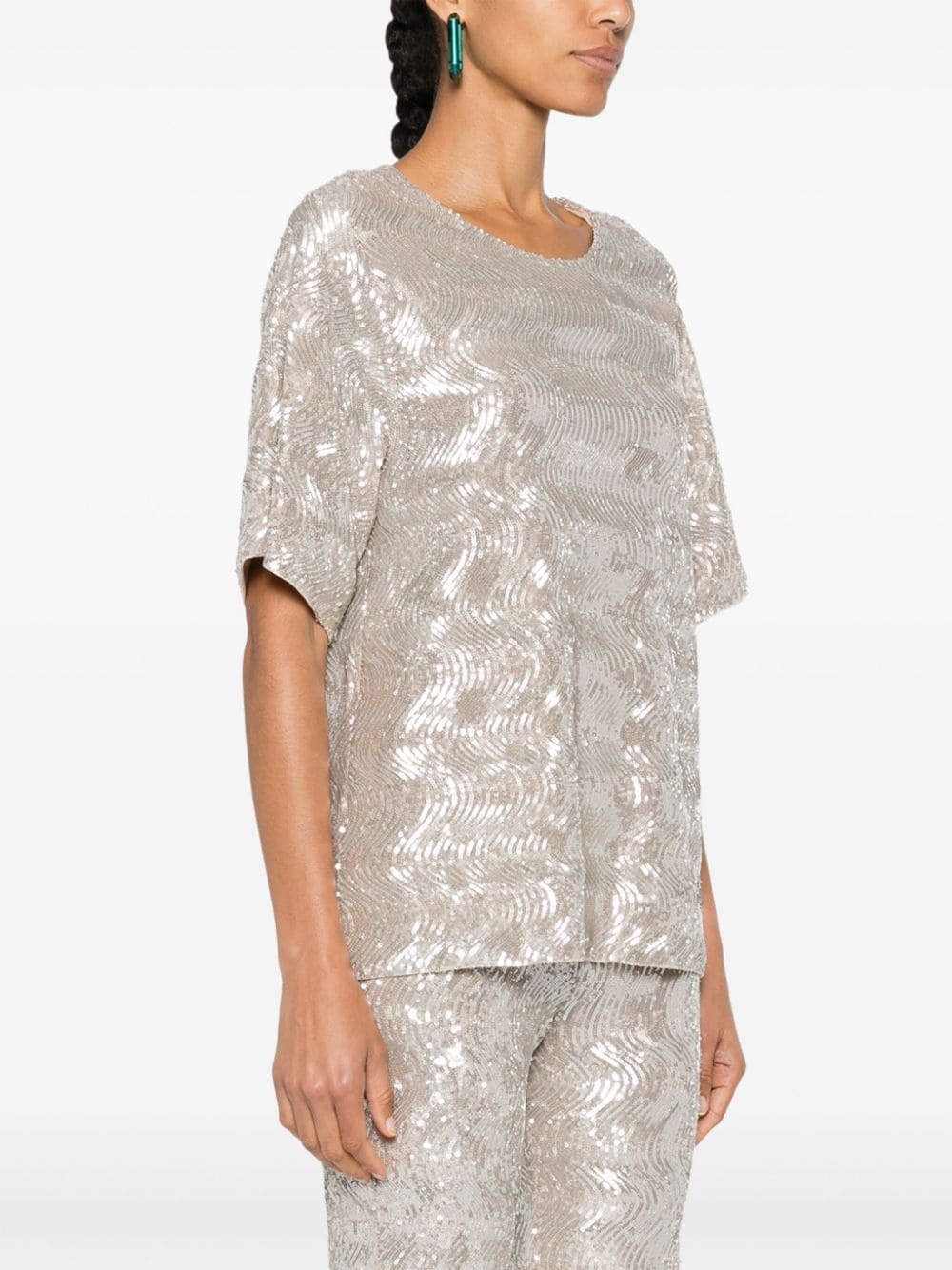 Shop Forte Forte Sequinned Short-sleeve Blouse In Silver