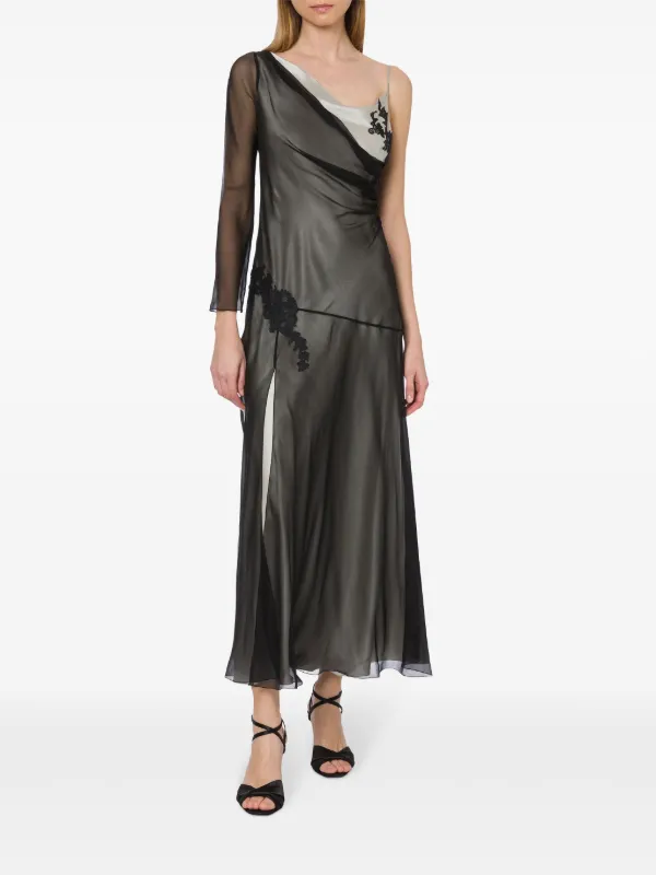Alberta Ferretti レイヤード ドレープ マキシドレス | グレー 
