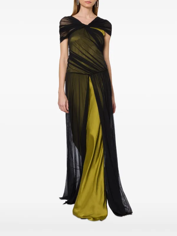 Alberta Ferretti Long Sheer Drapped Dress | Green | FARFETCH