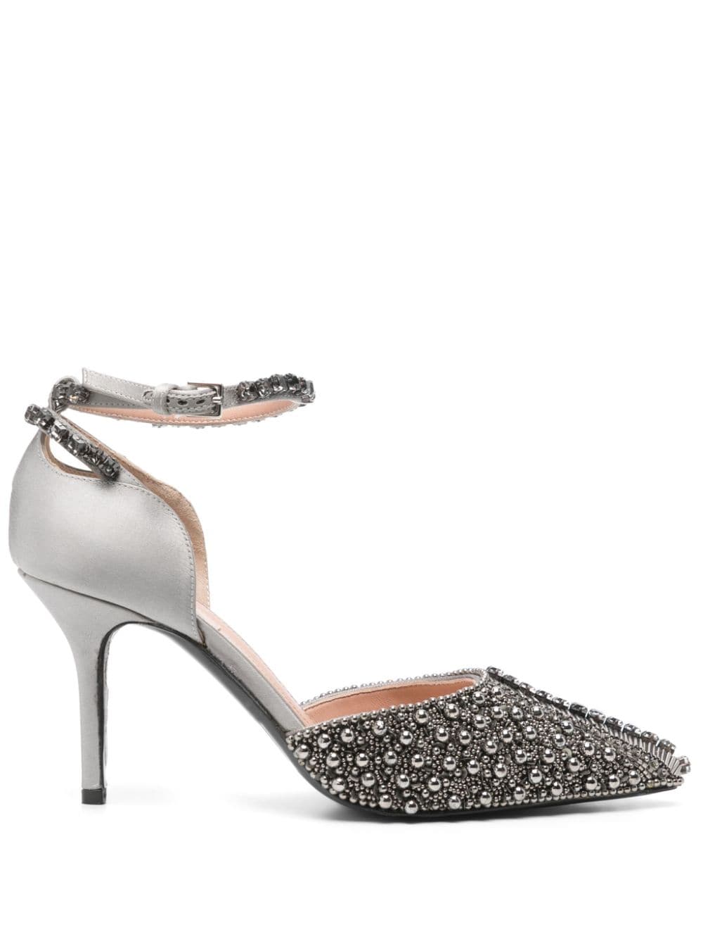 Alberta Ferretti 80mm bead-embellished satin pumps - Grey