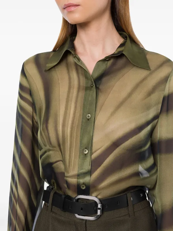 Alberta Ferretti アブストラクトパターン シルクシャツ | グリーン 