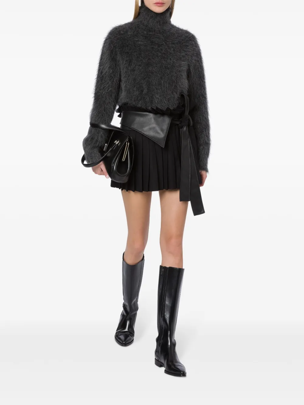 Alberta Ferretti Mini-plooirok met ceintuur - Zwart