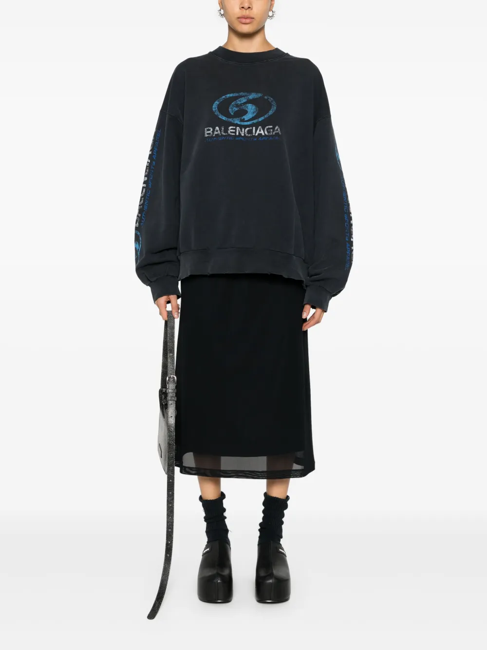 Balenciaga Gerafelde katoenen jersey sweater Blauw
