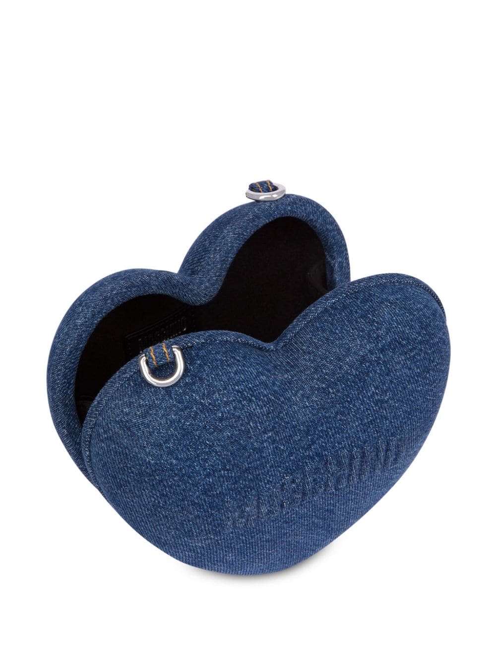 Shop Moschino Logo-embossed Denim Heart Bag In Blue