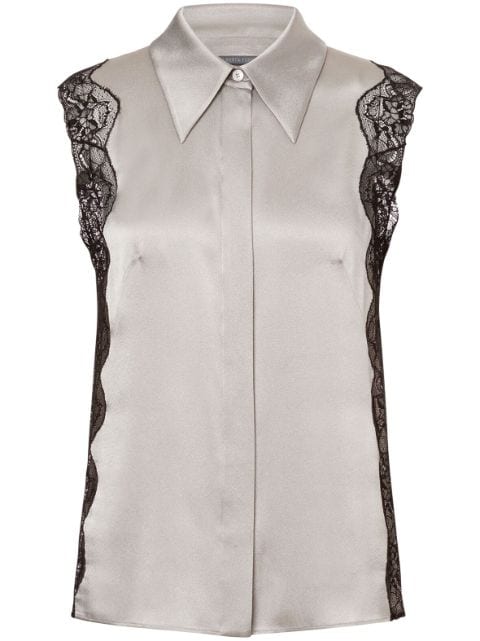 Alberta Ferretti lace-trim satin shirt