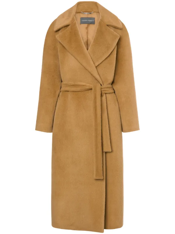 Alberta Ferretti ベルテッド エコファーコート | ブラウン | FARFETCH JP