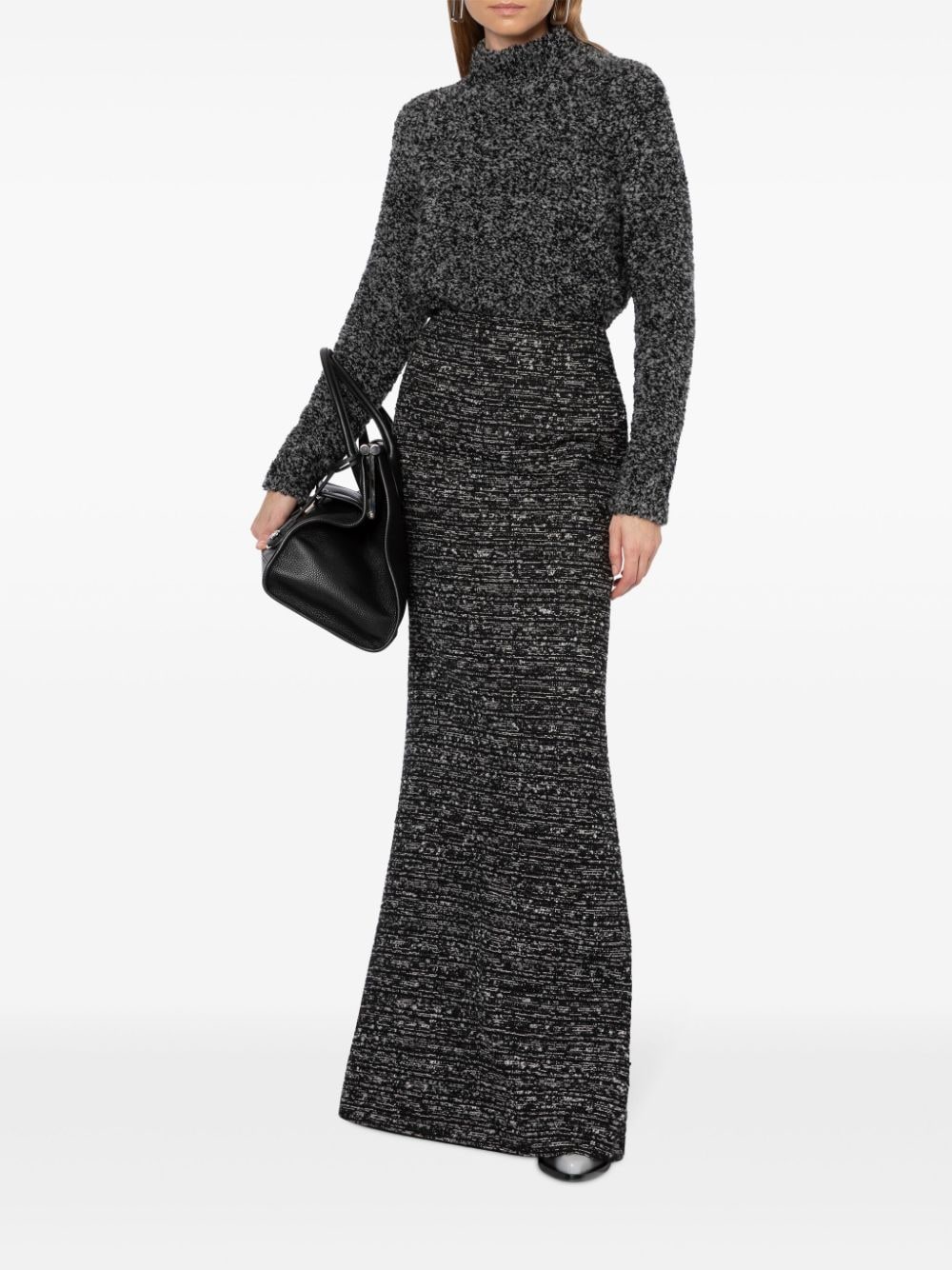 Shop Alberta Ferretti High-neck Bouclé Jumper In Black