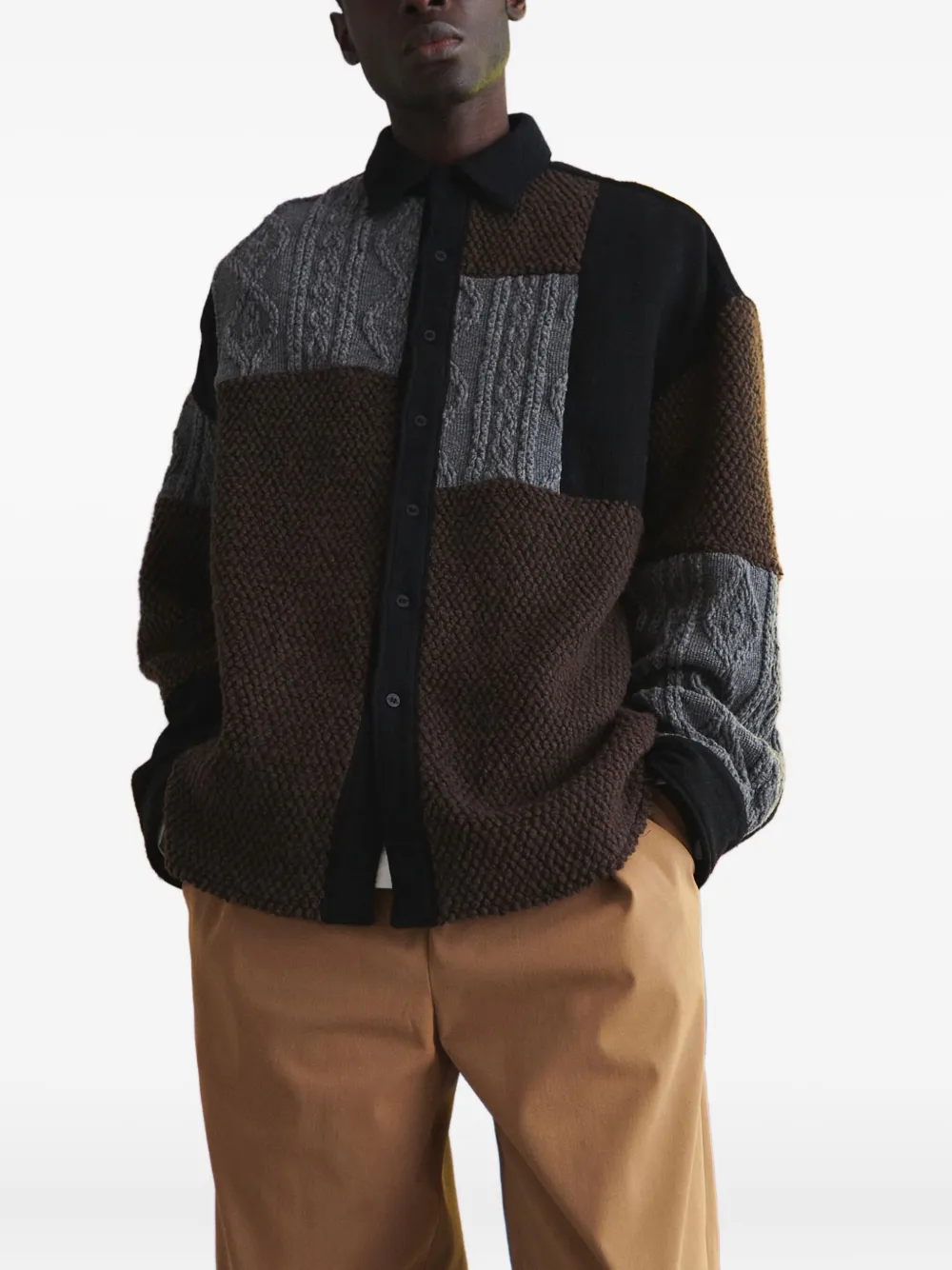 Yoshiokubo patchwork buttoned shirt - Bruin