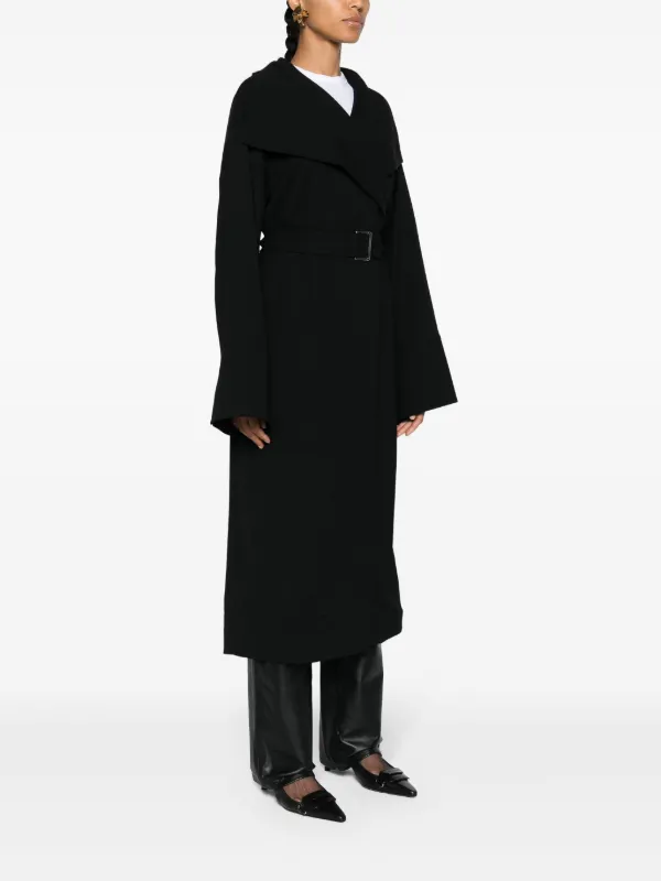 【関税込み】TOTEME ブラック ノーカラー コート TOTEME Belted Twill Coat | Black | FARFETCH