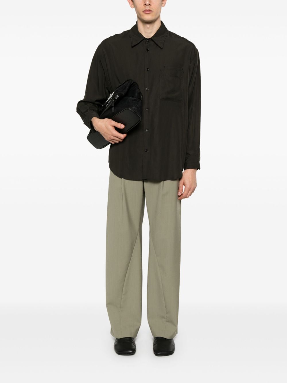Shop Lemaire Double-pocket Lyocell Shirt In Brown