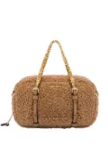 Moschino logo-lettering fleece tote bag - Brown