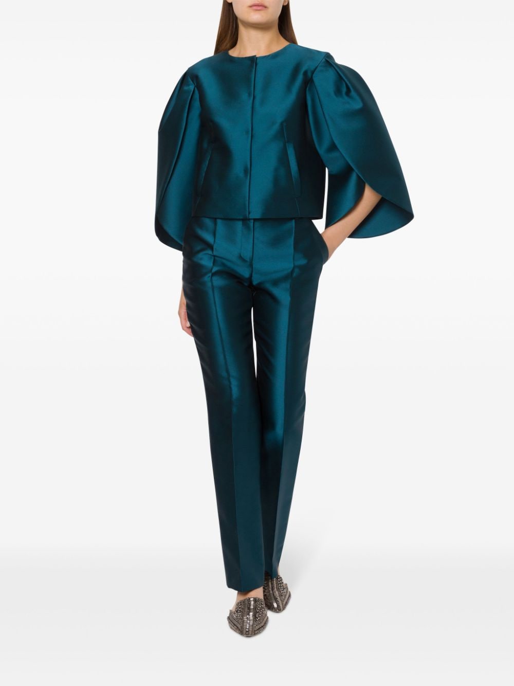 Alberta Ferretti petal-sleeve mikado jacket - Blauw