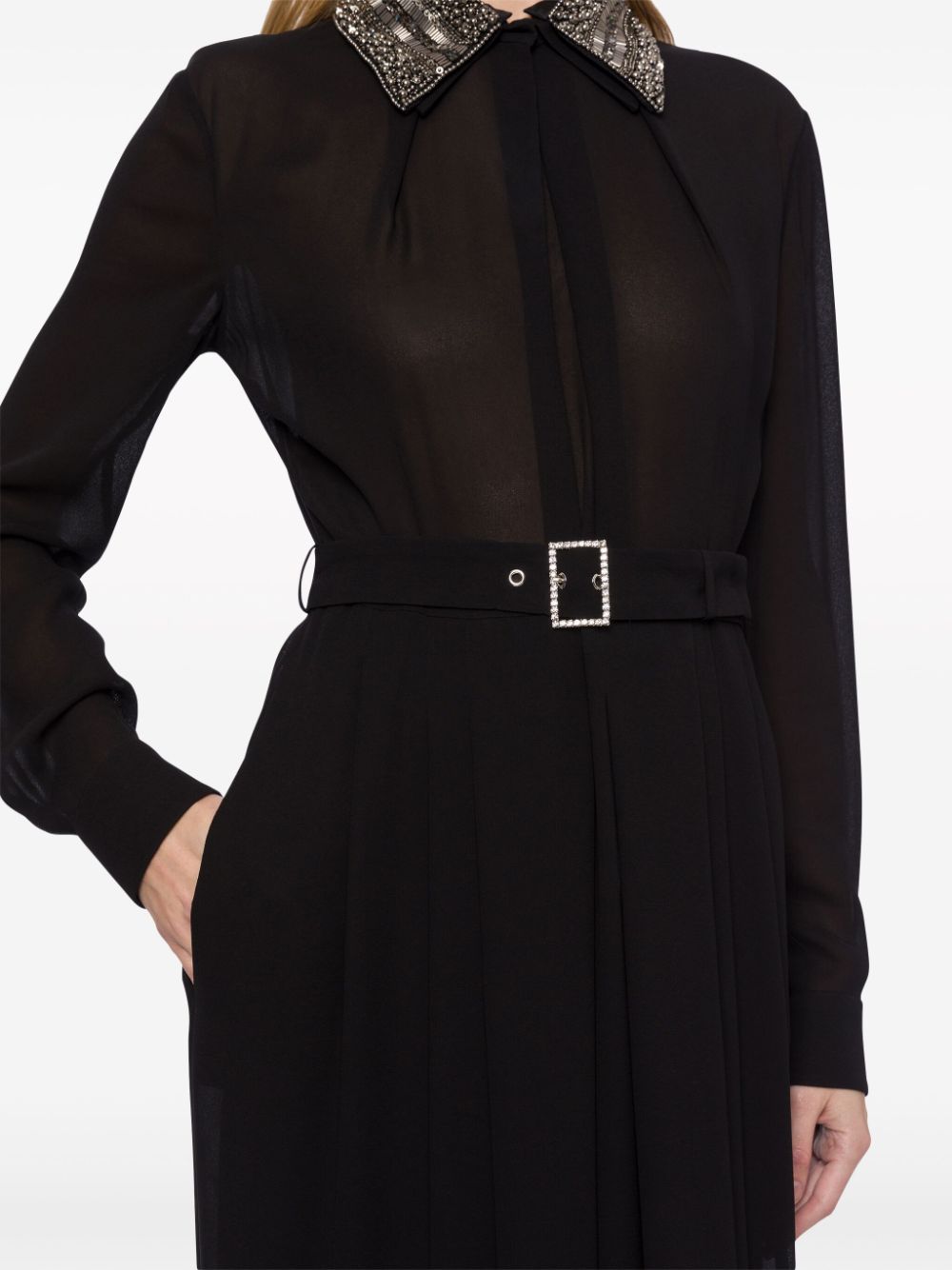 Shop Alberta Ferretti Embellished-collar Maxi Shirtdress In Black