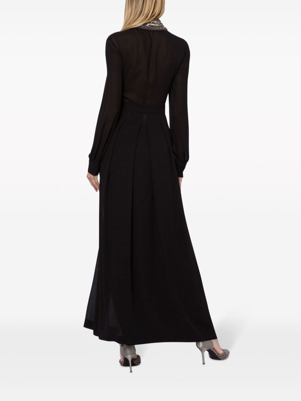 Shop Alberta Ferretti Embellished-collar Maxi Shirtdress In Black