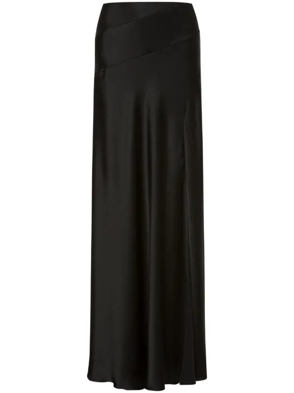 Alberta Ferretti Fluted Satin Maxi Skirt Black FARFETCH IN