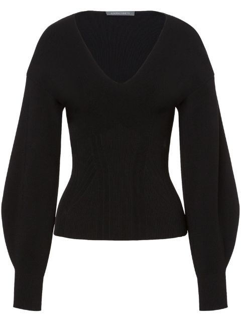 Alberta Ferretti puff-sleeve ribbed-knit jumper