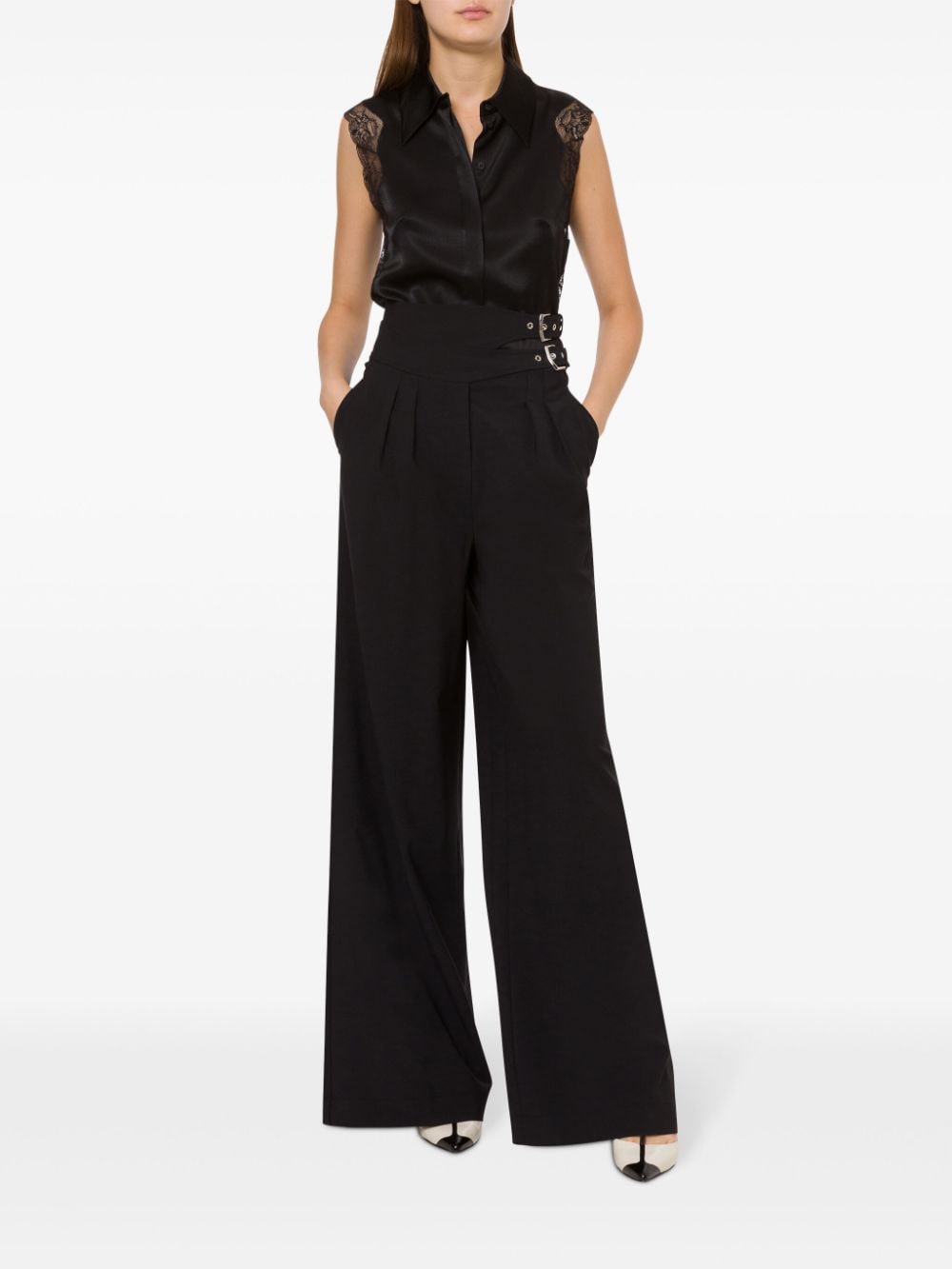 Alberta Ferretti cut-out buckle-fastening palazzo pants - Zwart