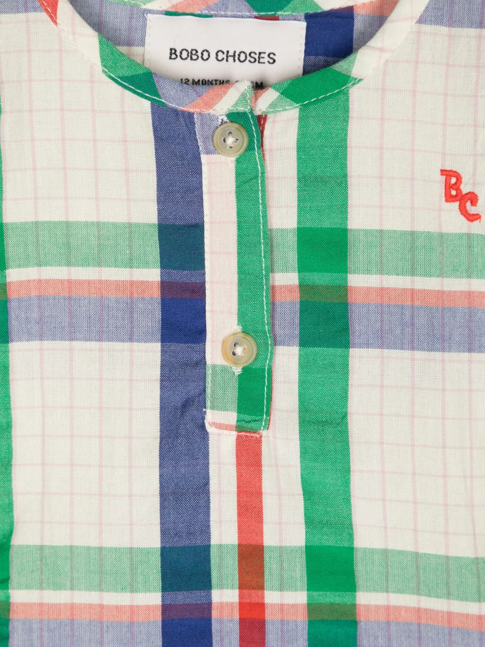 Bobo Choses Madras geruit shirt met geborduurd logo Beige