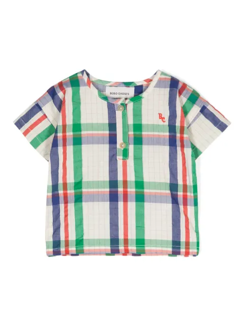 Bobo Choses logo-embroidered Madras-check shirt