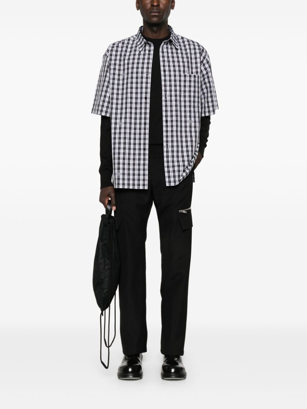 Shop Givenchy 4g Checked Cotton Shirt In Black