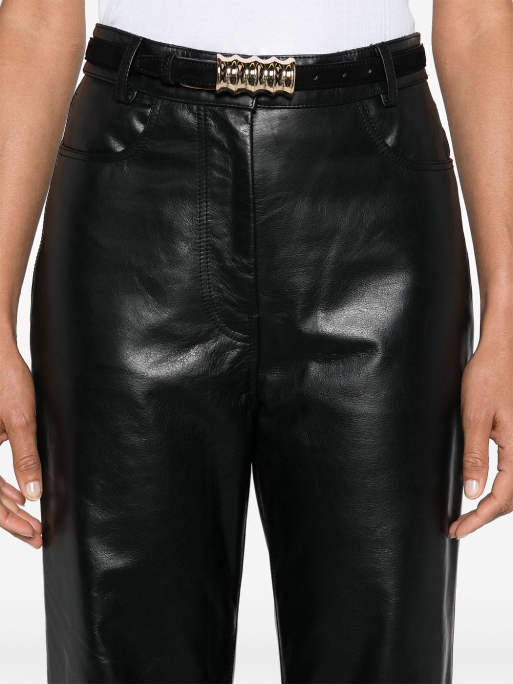 Shop Totême Straight Leather Trousers In Black