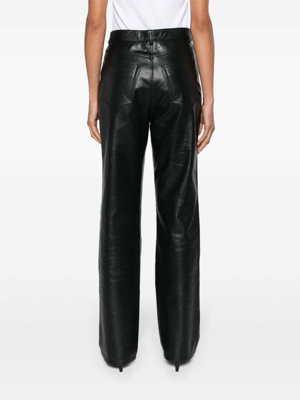 Shop Totême Straight Leather Trousers In Black