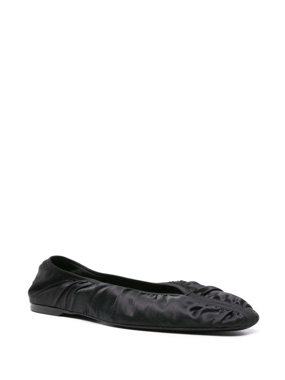 Shop Totême Ruched Satin Ballerina Shoes In Black