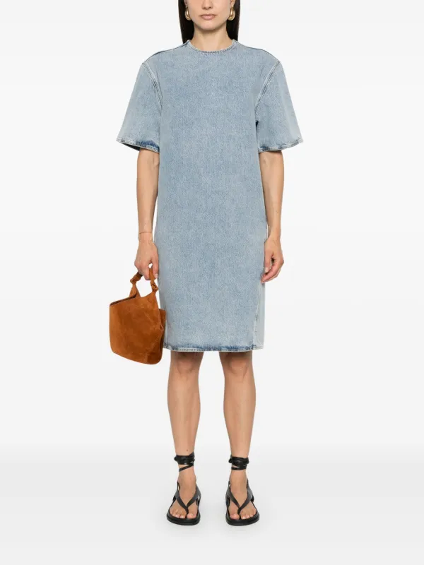 short sleeve denim midi dress Levi's Women's Louisa gathered waistband and spacious side pockets Mint Velvet Blue Denim Midi