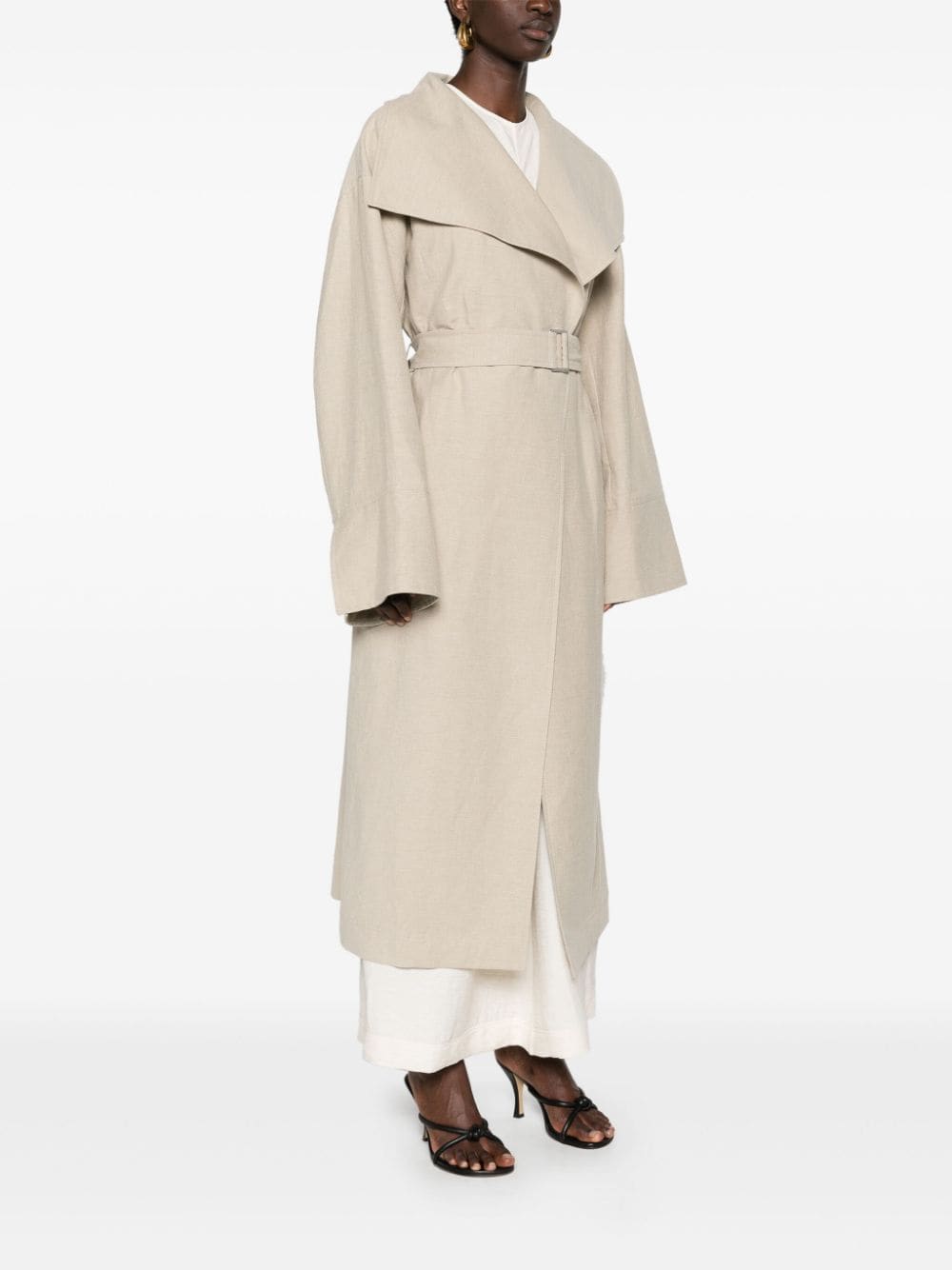 Shop Totême Signature Linen-blend Midi Coat In Neutrals