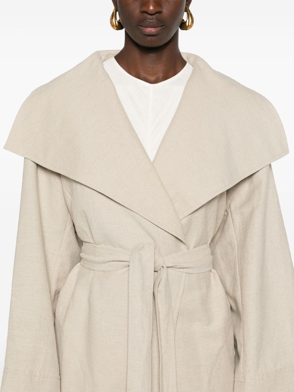 Shop Totême Signature Linen-blend Midi Coat In Neutrals