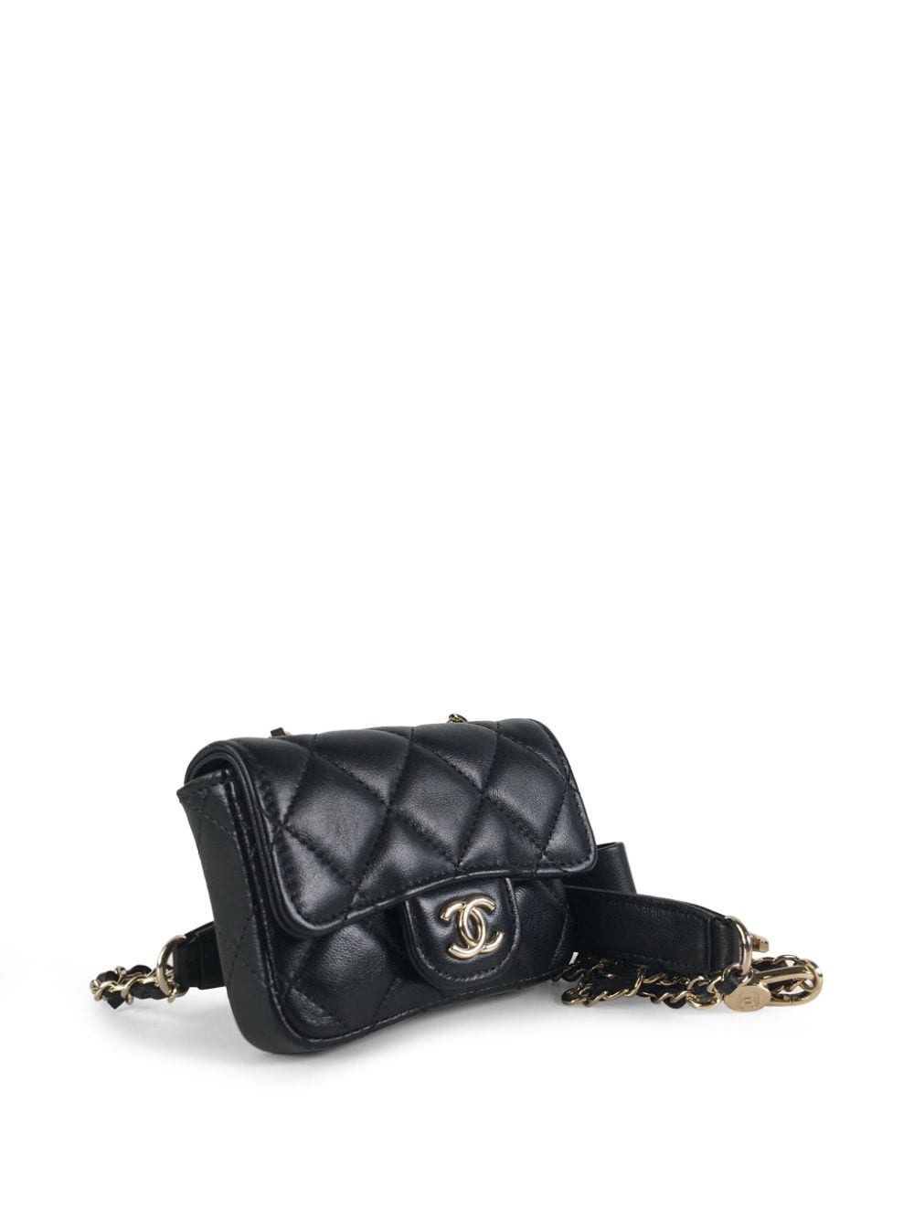 Pre-owned Chanel 2021-2023 Bow Classic Lambskin Belt Bag In Black