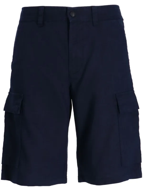 BOSS straight leg Linen Cargo Short Blue FARFETCH PL