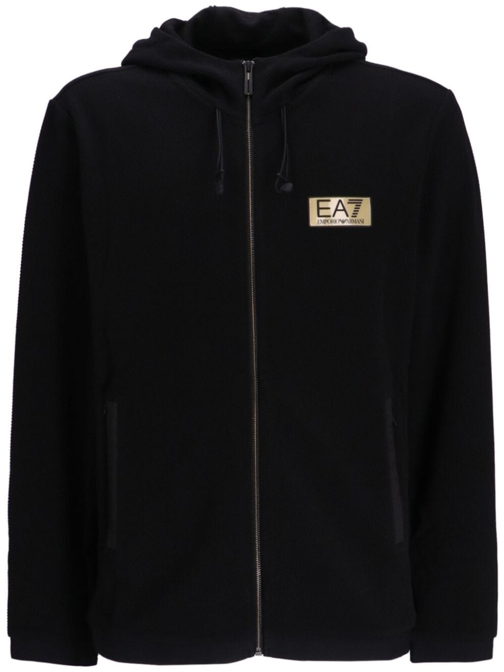 Ea7 Logo-appliqué Zip-up Hoodie In Black