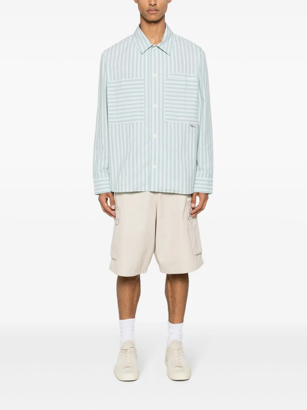 Shop Maison Kitsuné Striped Cotton Shirt In Blue