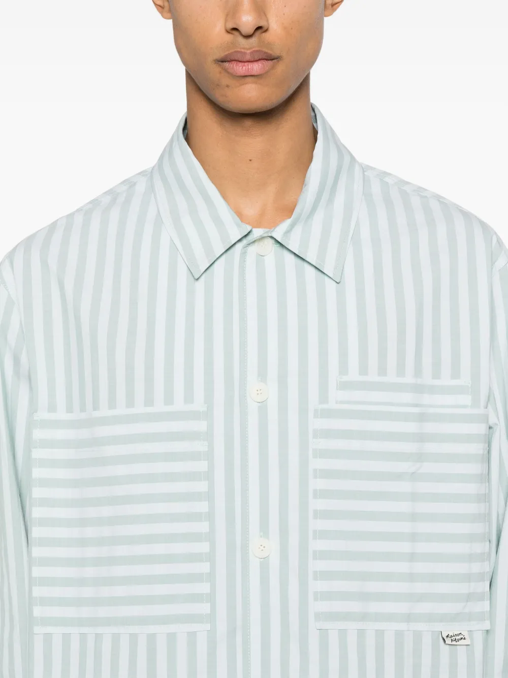 Shop Maison Kitsuné Striped Cotton Shirt In Blue